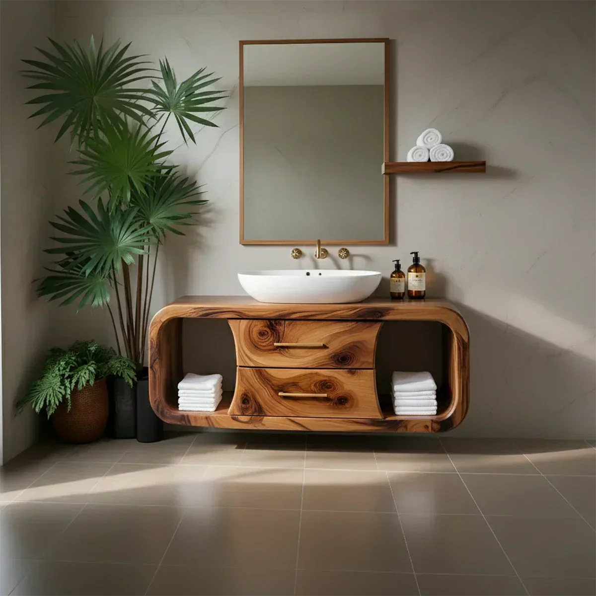 Elysian Bathroom Vanity – Natural Solid Wood Organic Modern - Rustiracraft