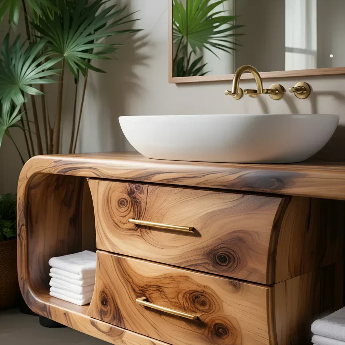 Elysian Bathroom Vanity – Natural Solid Wood Organic Modern - Rustiracraft