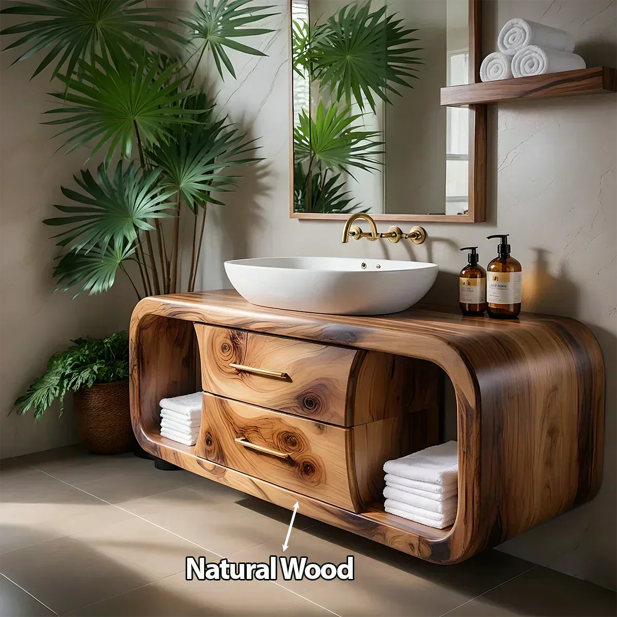 Elysian Bathroom Vanity – Natural Solid Wood Organic Modern - Rustiracraft