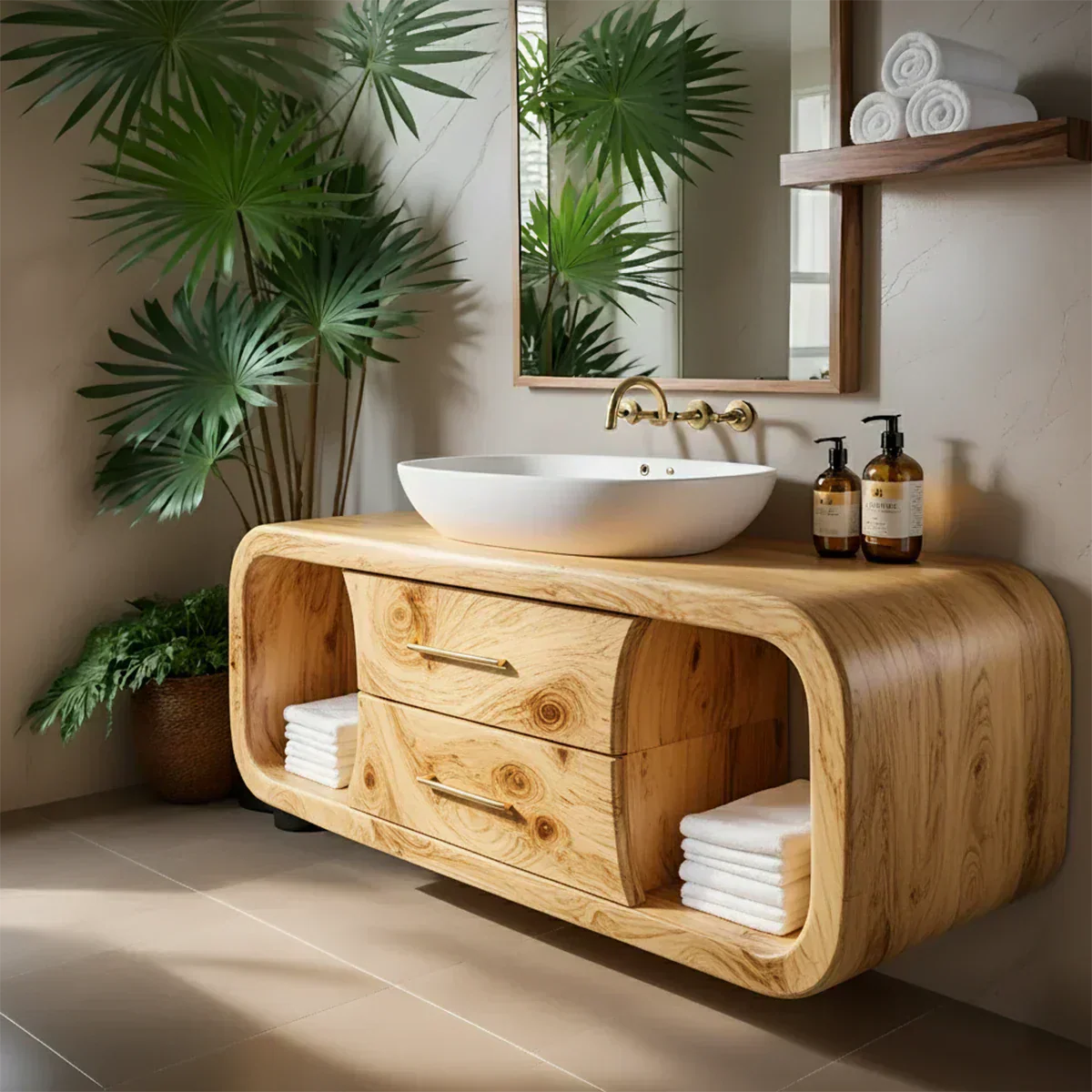 Elysian Bathroom Vanity – Natural Solid Wood Organic Modern - Rustiracraft