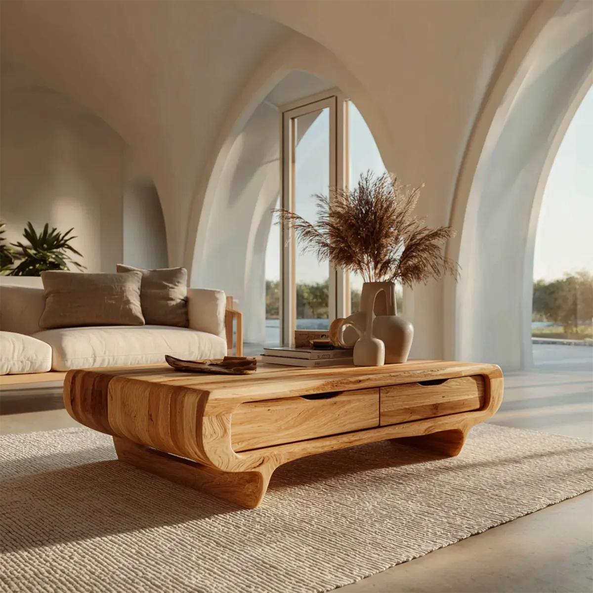 Farmhouse Drawer Coffee Table in Natural Solid Wood - Rustiracraft
