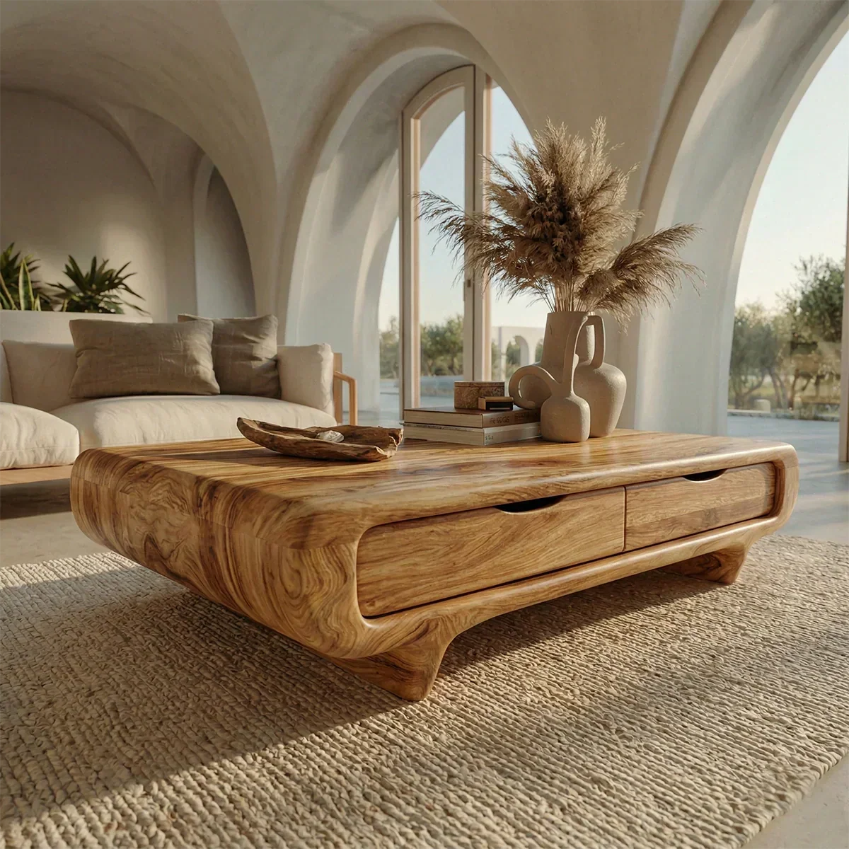Farmhouse Drawer Coffee Table in Natural Solid Wood - Rustiracraft