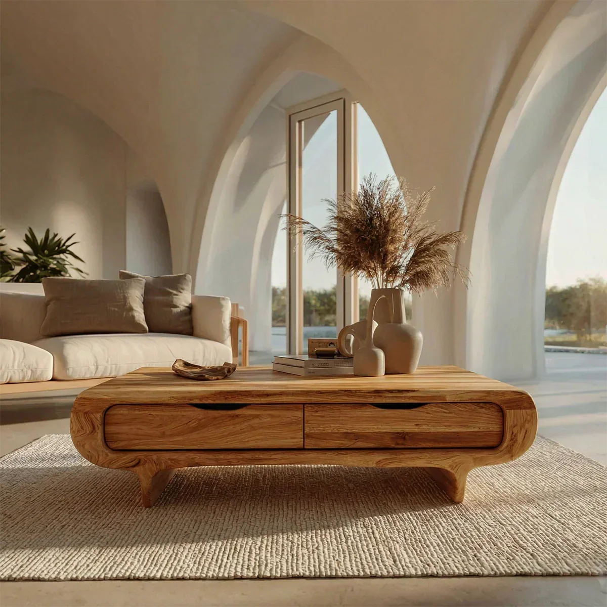 Farmhouse Drawer Coffee Table in Natural Solid Wood - Rustiracraft