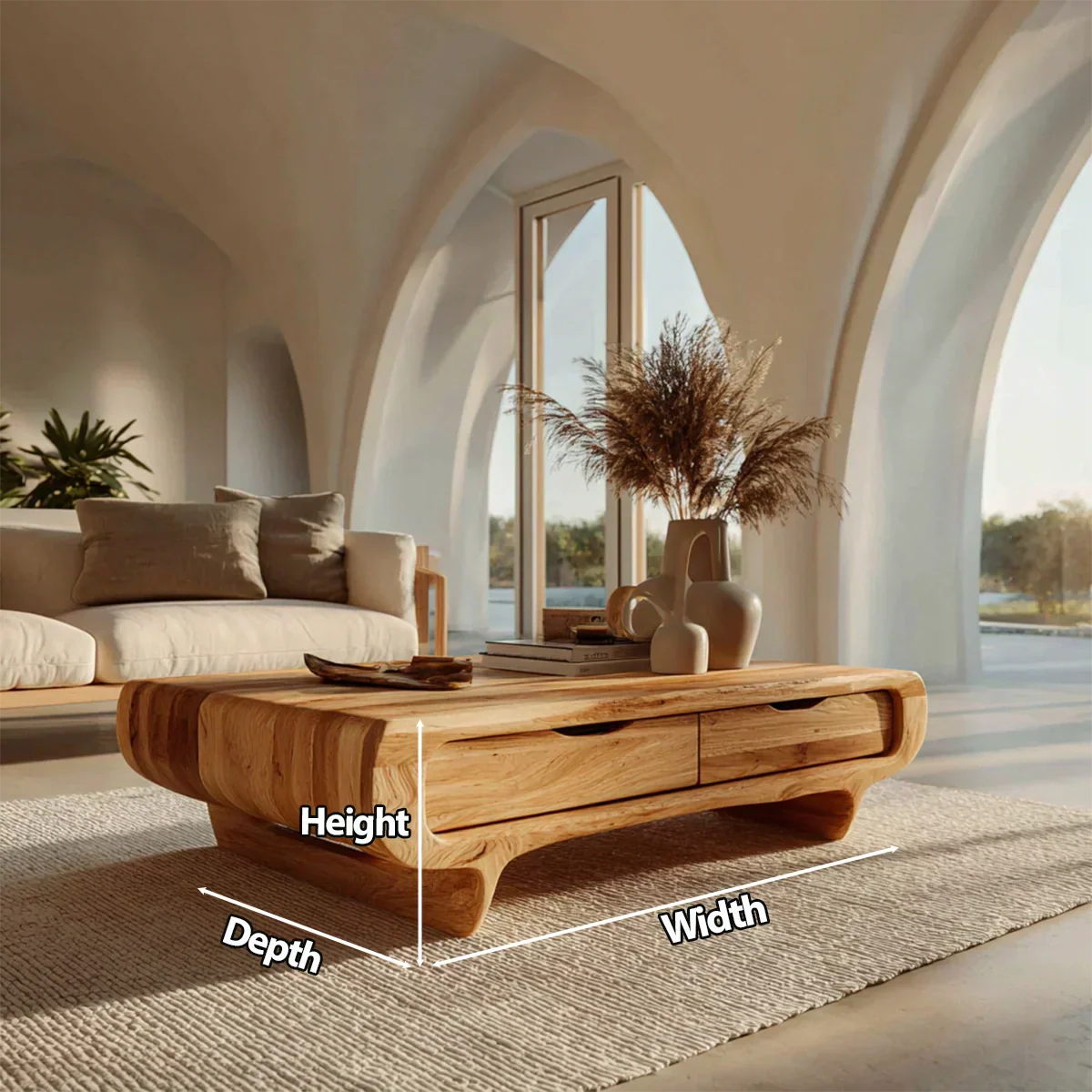 Farmhouse Drawer Coffee Table in Natural Solid Wood - Rustiracraft