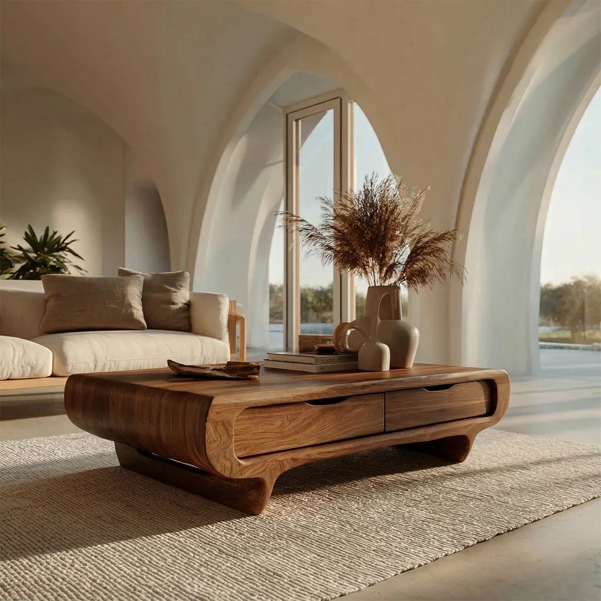 Farmhouse Drawer Coffee Table in Natural Solid Wood - Rustiracraft