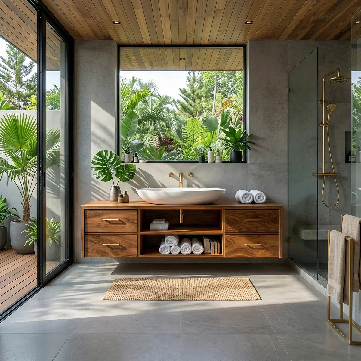 Floating Solid Wood Bathroom Vanity – Modern Vanity with Drawers and Open Shelf - Rustiracraft