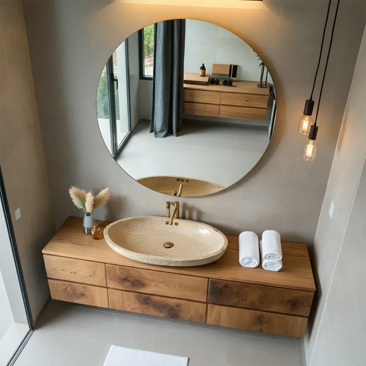Floating Solid Wood Bathroom Vanity with Modern Storage - Rustiracraft