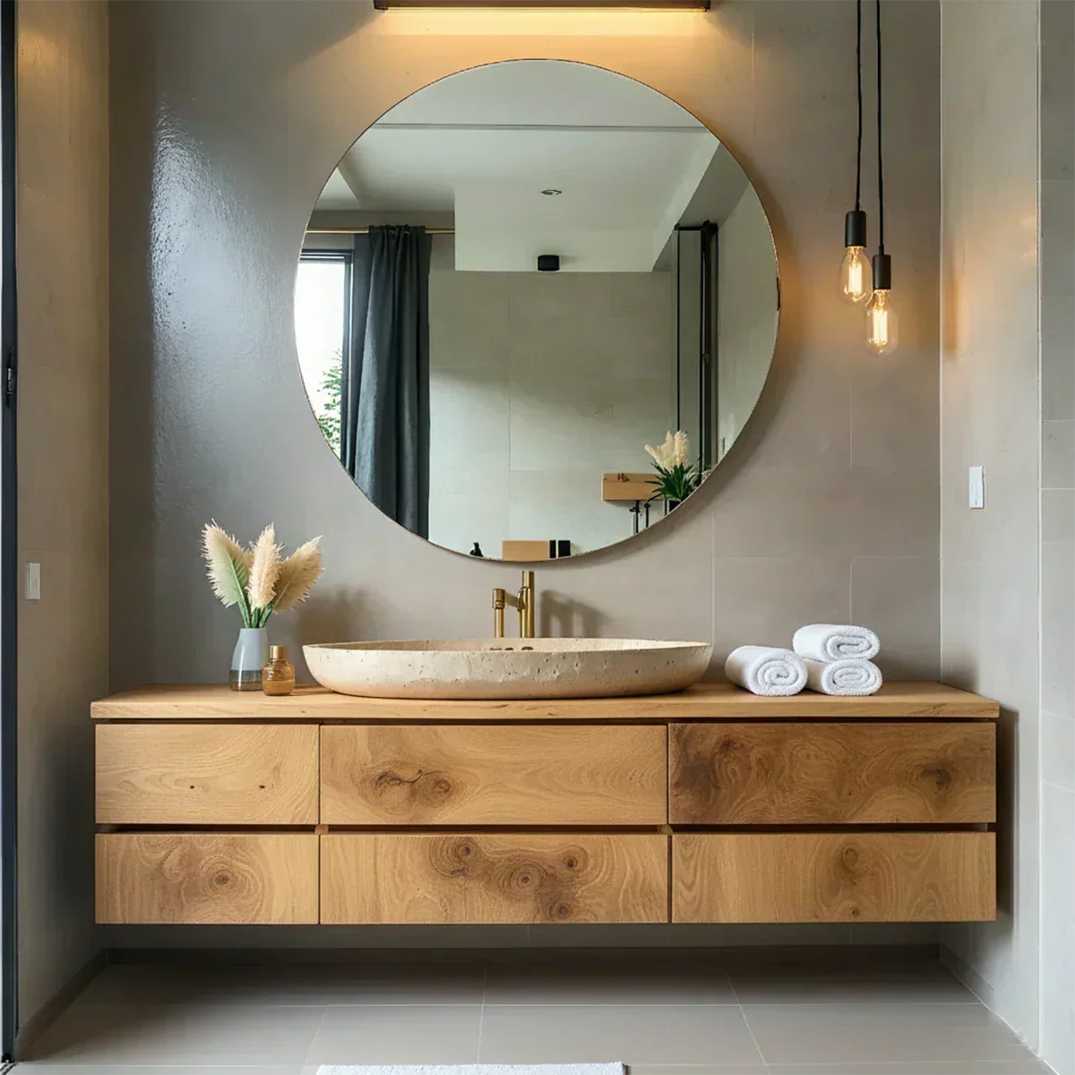 Floating Solid Wood Bathroom Vanity with Modern Storage - Rustiracraft