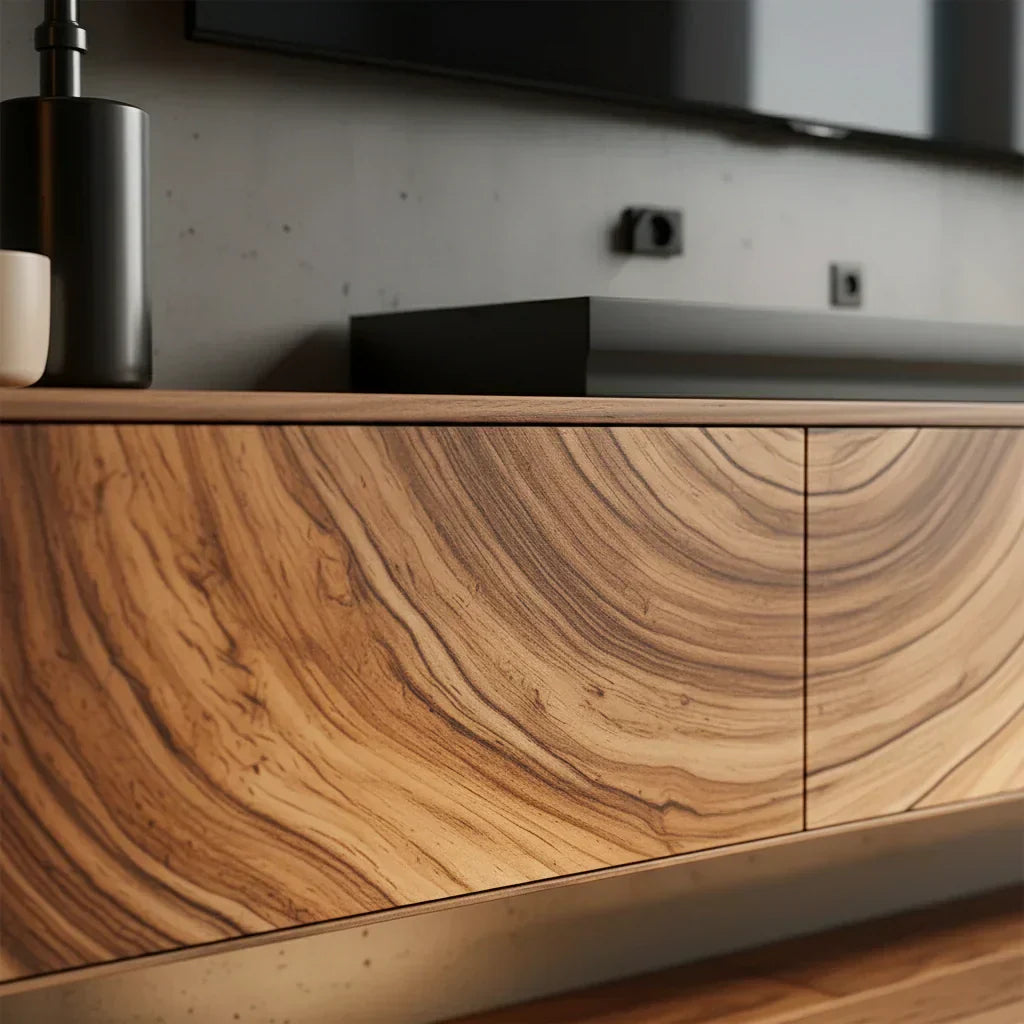 Floating Solid Wood TV Console with Artistic Grain & Soft Edge Design - Rustiracraft