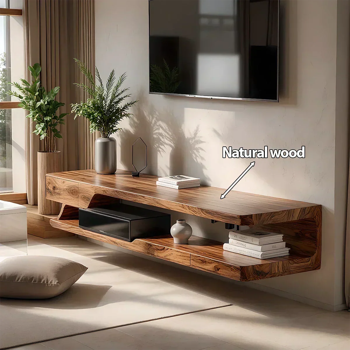 Floating Solid Wood TV Stand – Minimal Organic Modern Wall-Mounted Console - Rustiracraft