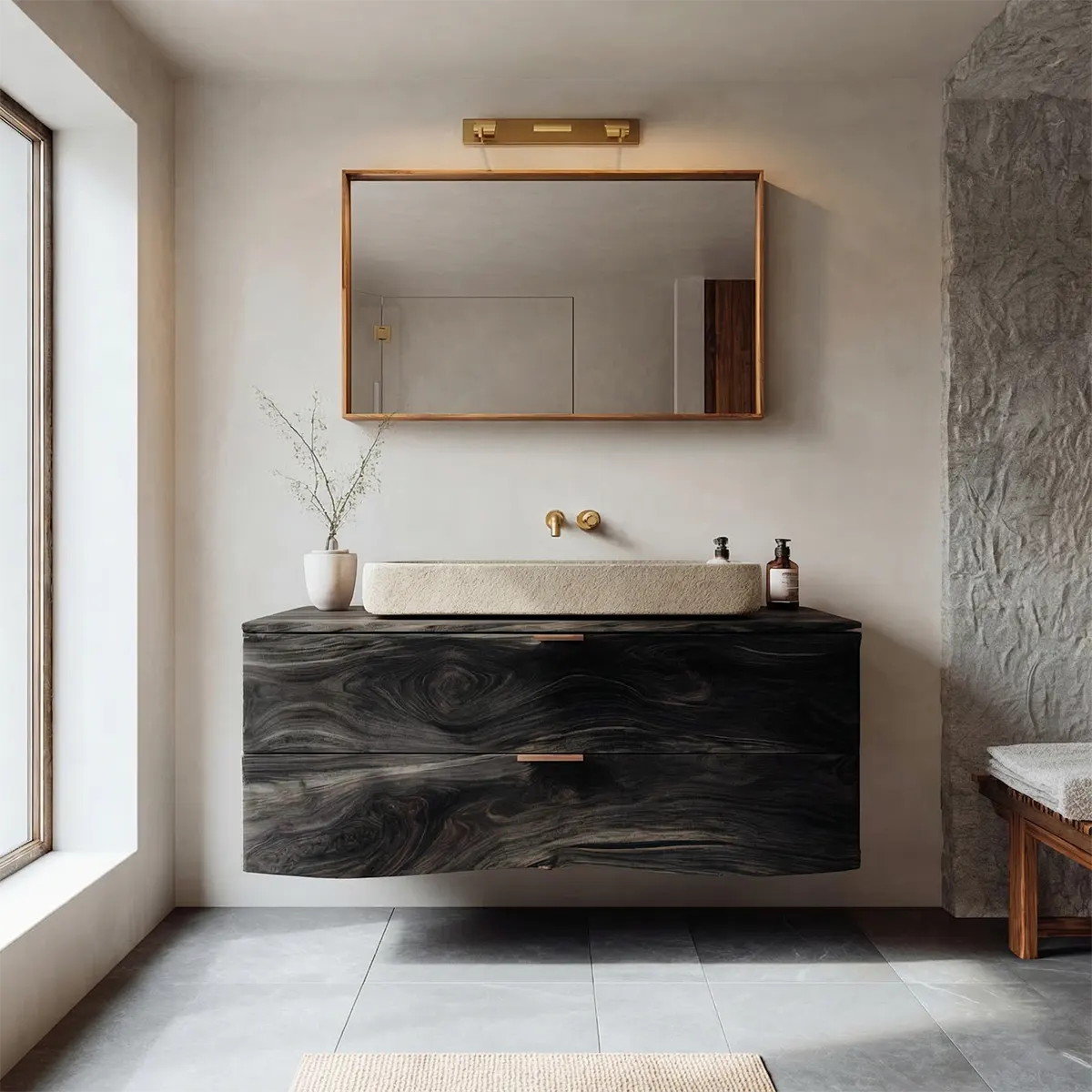 Floating Traditional Bathroom Vanity Cabinet in Natural Solid Wood - Rustiracraft