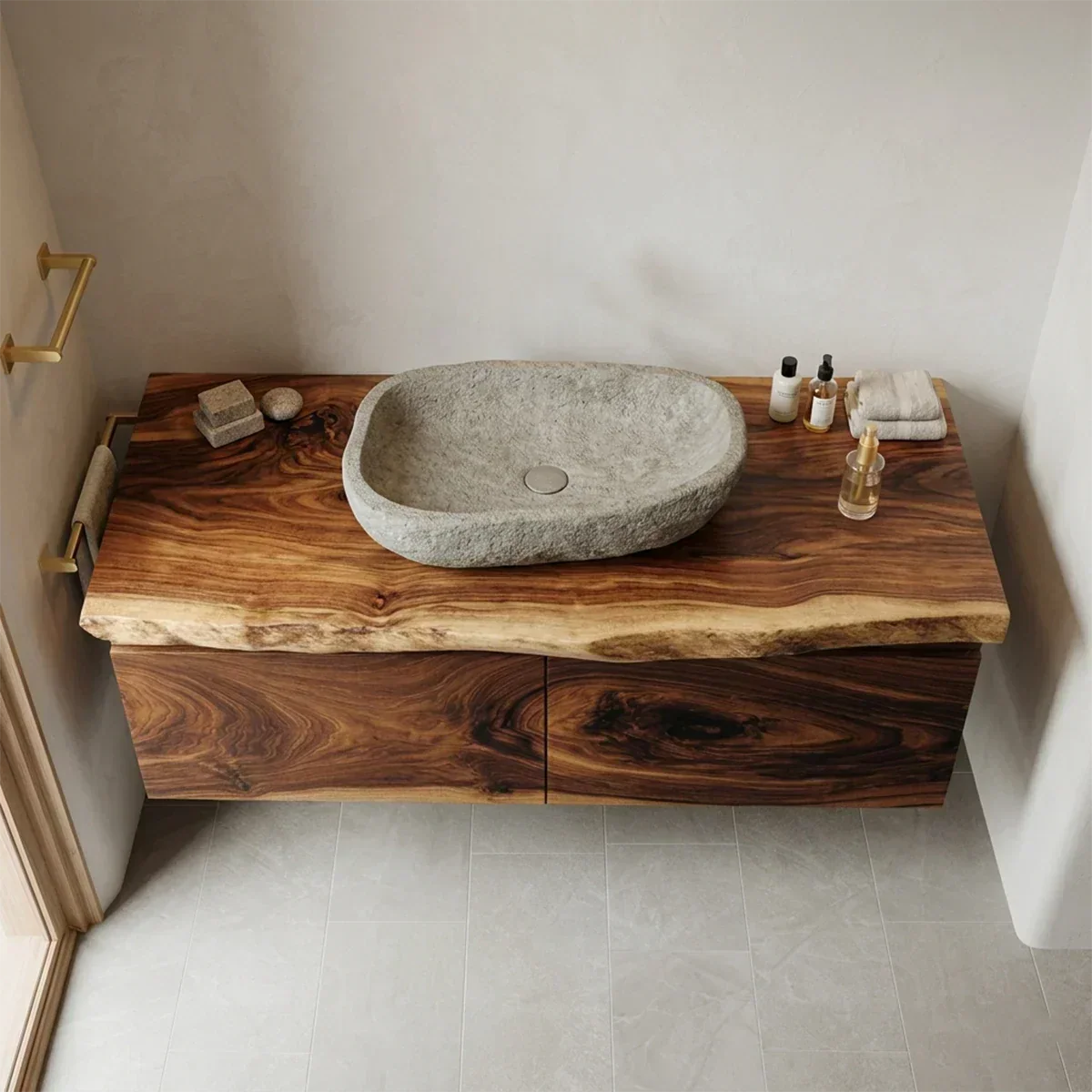 Floating Traditional Bathroom Vanity Cabinet in Natural Solid Wood - Rustiracraft