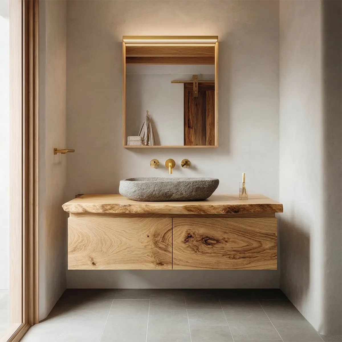 Floating Traditional Bathroom Vanity Cabinet in Natural Solid Wood - Rustiracraft