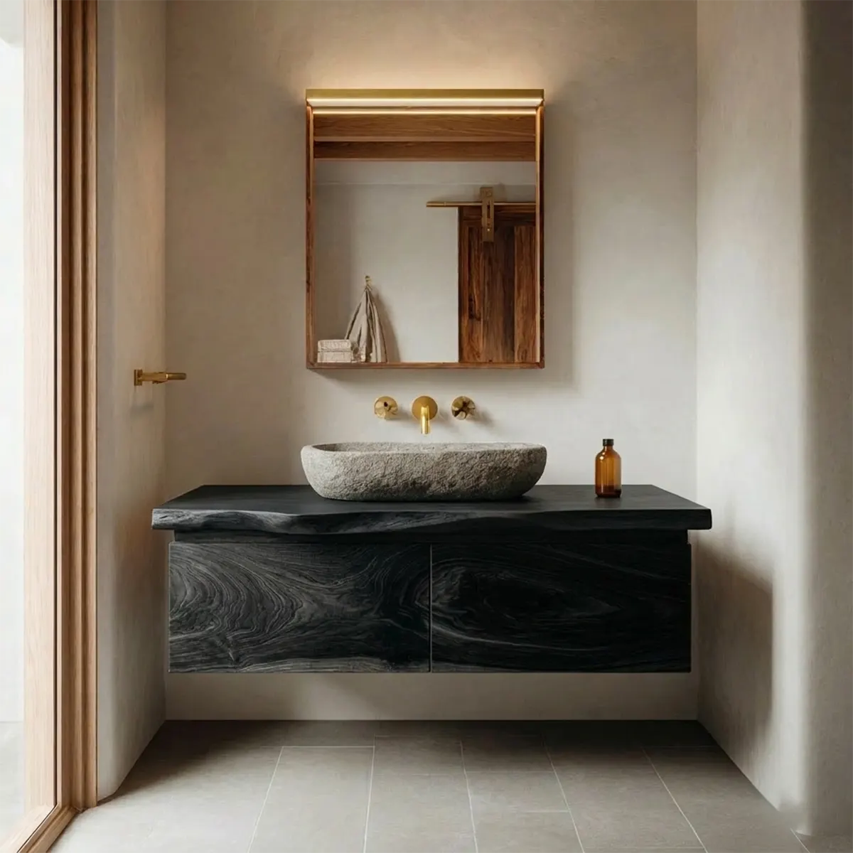 Floating Traditional Bathroom Vanity Cabinet in Natural Solid Wood - Rustiracraft