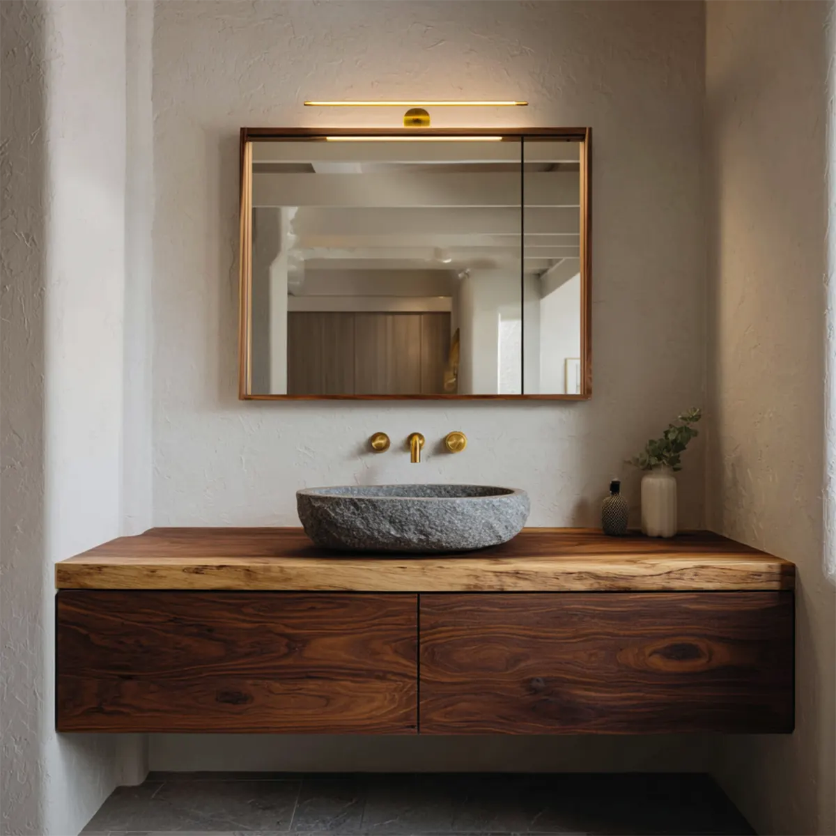 Floating Traditional Bathroom Vanity Cabinet in Natural Solid Wood - Rustiracraft