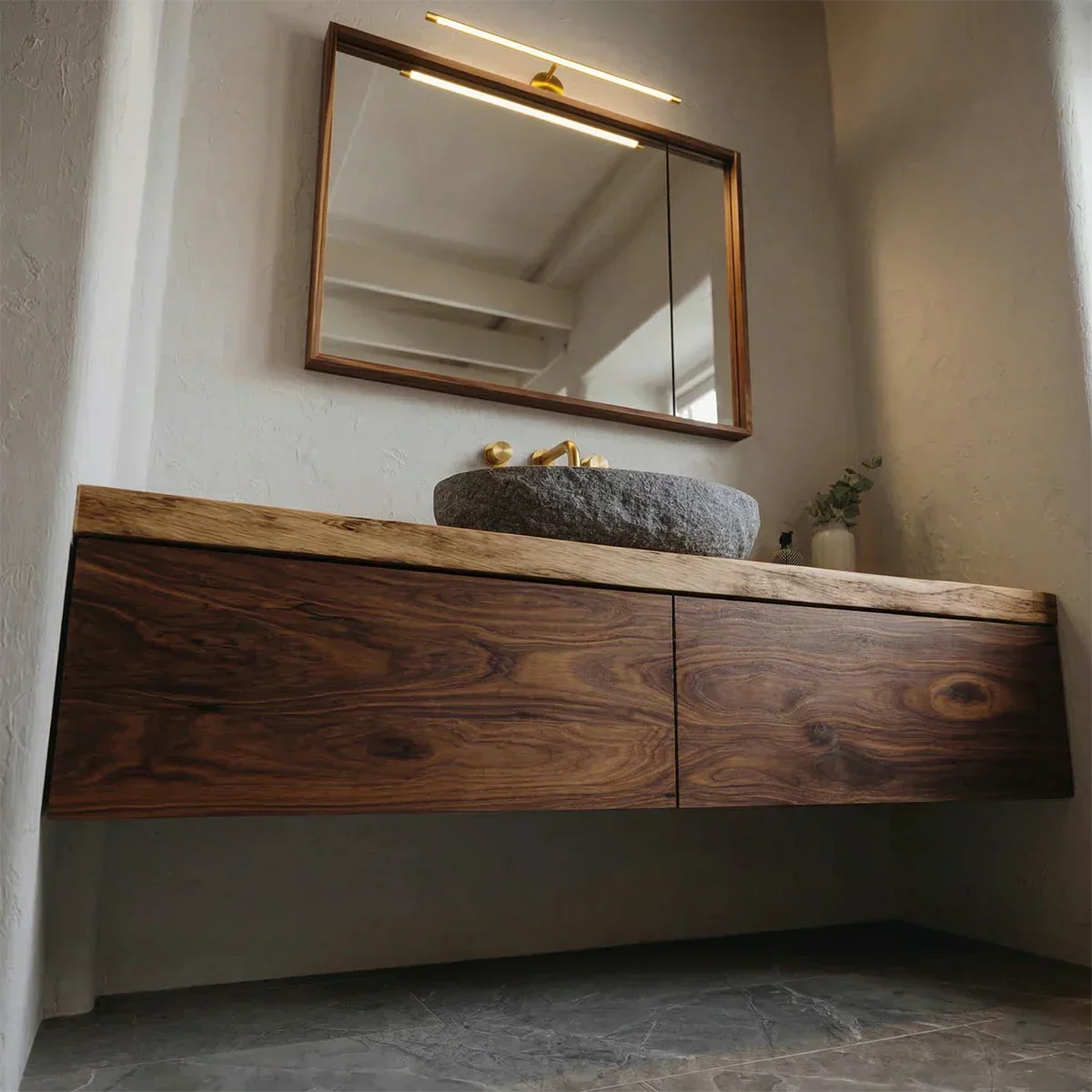Floating Traditional Bathroom Vanity Cabinet in Natural Solid Wood - Rustiracraft
