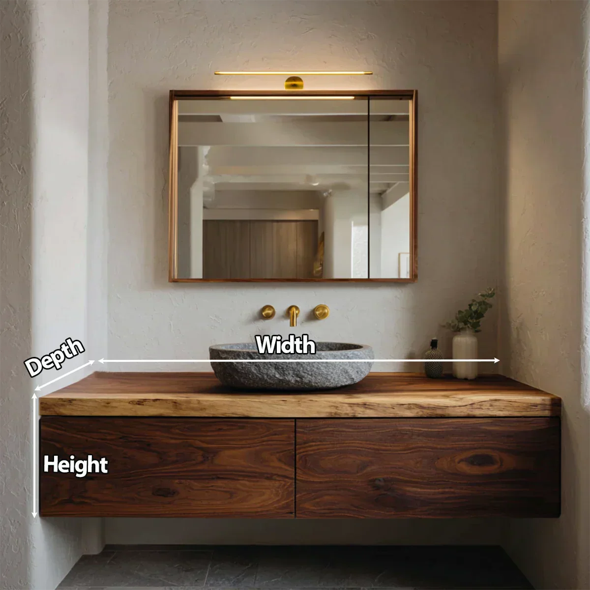 Floating Traditional Bathroom Vanity Cabinet in Natural Solid Wood - Rustiracraft