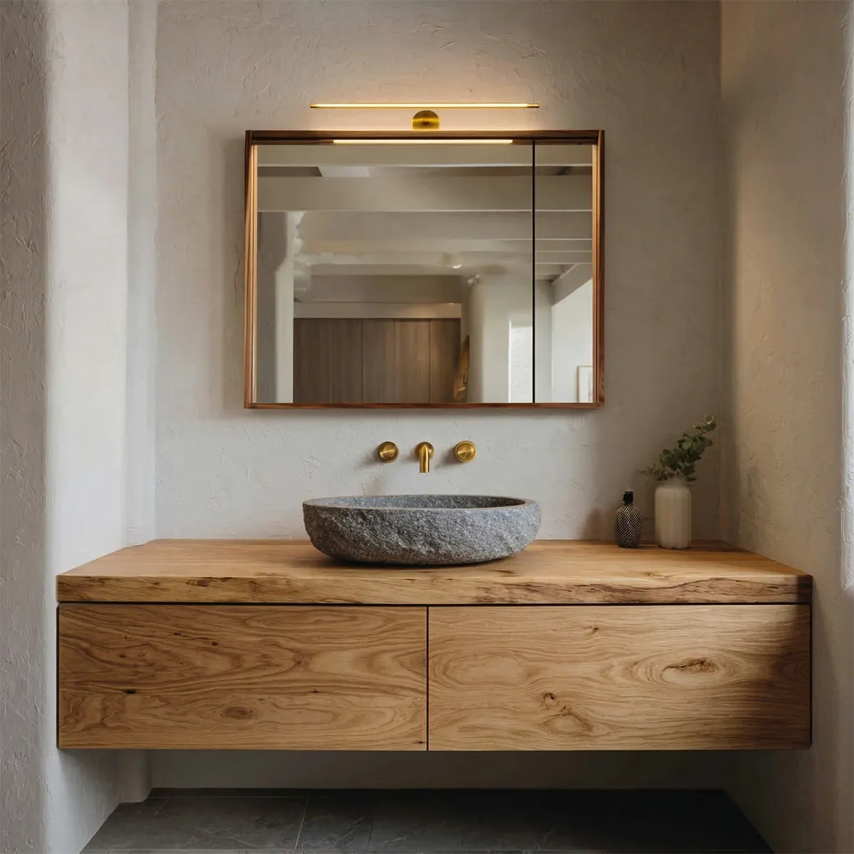 Floating Traditional Bathroom Vanity Cabinet in Natural Solid Wood - Rustiracraft
