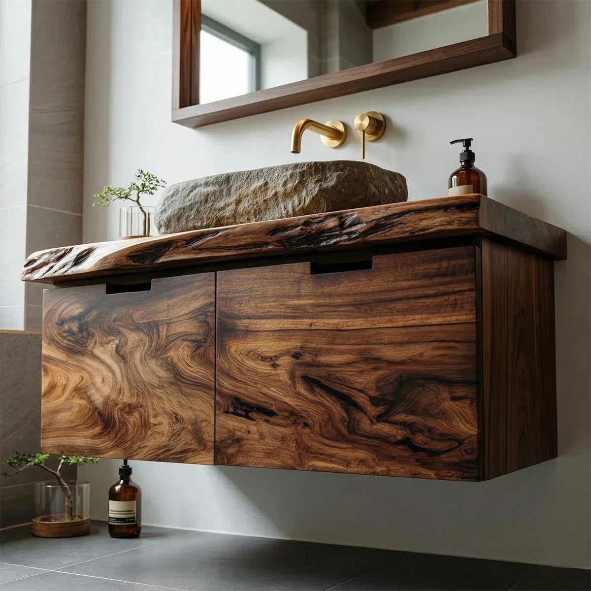 Floating Traditional Bathroom Vanity Cabinet in Natural Solid Wood - Rustiracraft