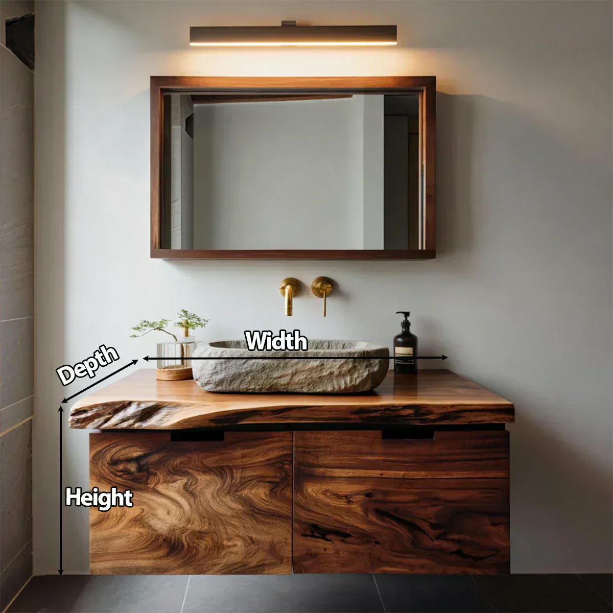 Floating Traditional Bathroom Vanity Cabinet in Natural Solid Wood - Rustiracraft