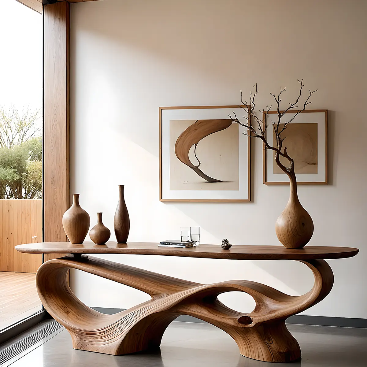 Flow Arc Walnut Console Table – Handcrafted Modern Design - Rustiracraft