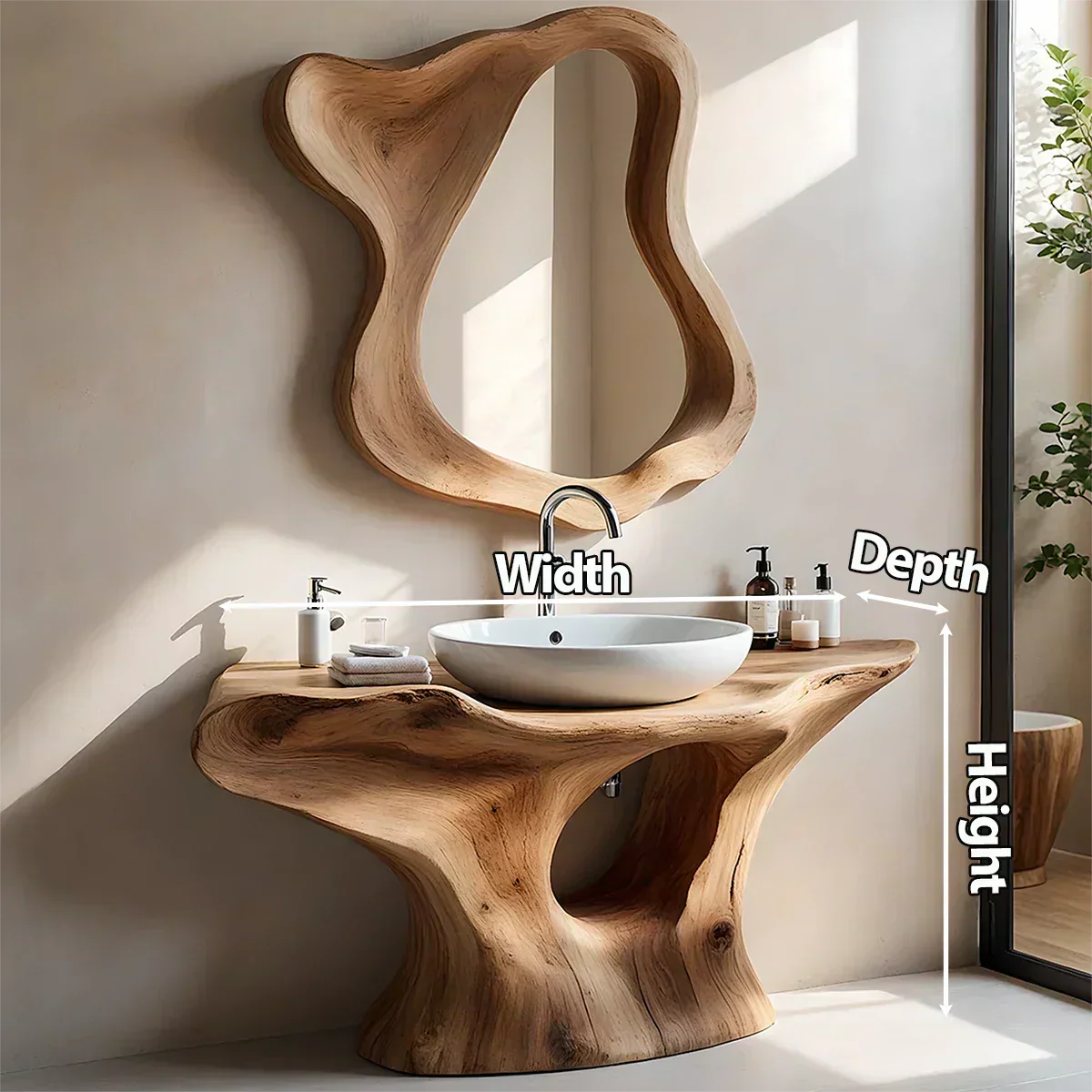 Flow Bathroom Vanity – Natural Solid Wood Sculptural Sink Console - Rustiracraft