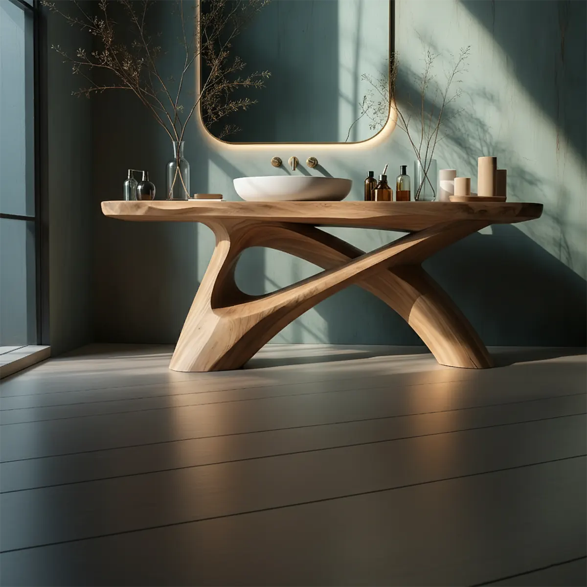 FlowForm Vanity – Modern Sculpted Solid Wood Bathroom Console - Rustiracraft
