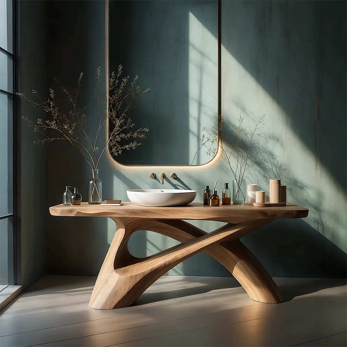 FlowForm Vanity – Modern Sculpted Solid Wood Bathroom Console - Rustiracraft