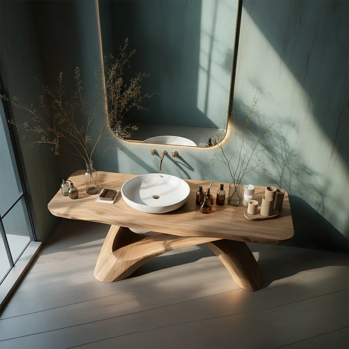 FlowForm Vanity – Modern Sculpted Solid Wood Bathroom Console - Rustiracraft