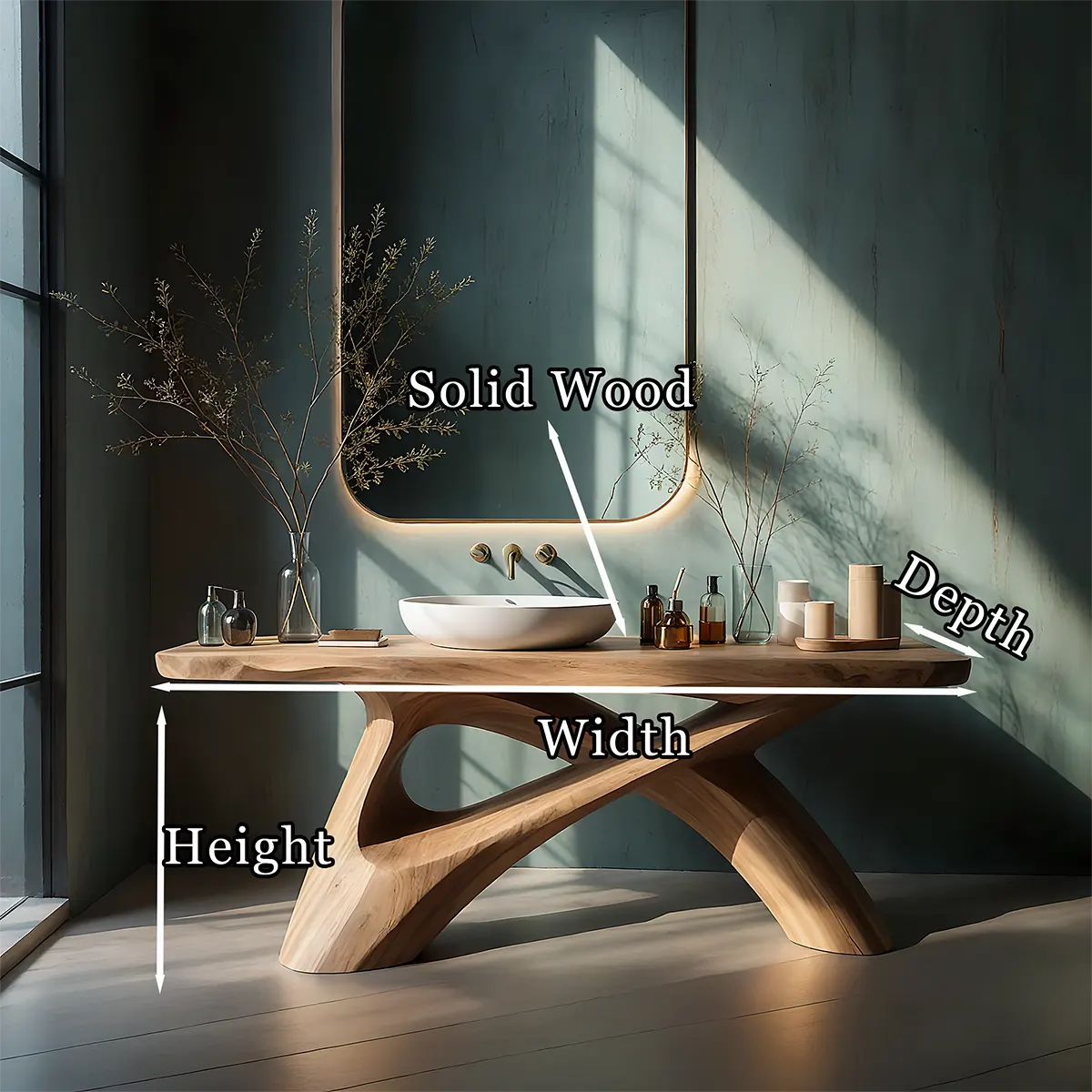 FlowForm Vanity – Modern Sculpted Solid Wood Bathroom Console - Rustiracraft