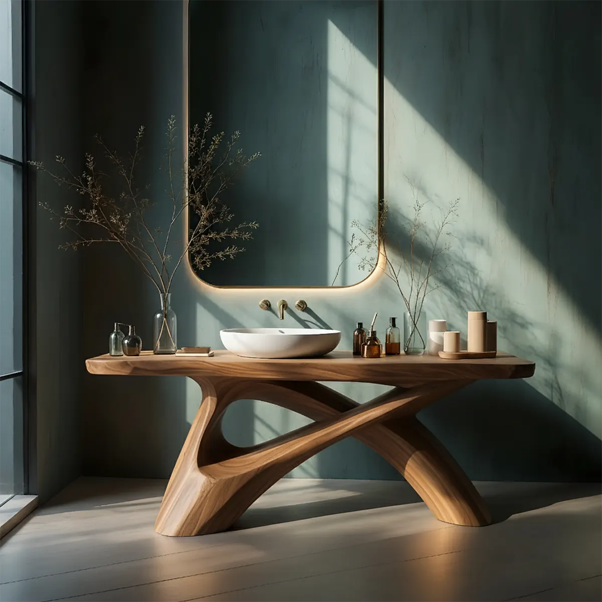 FlowForm Vanity – Modern Sculpted Solid Wood Bathroom Console - Rustiracraft