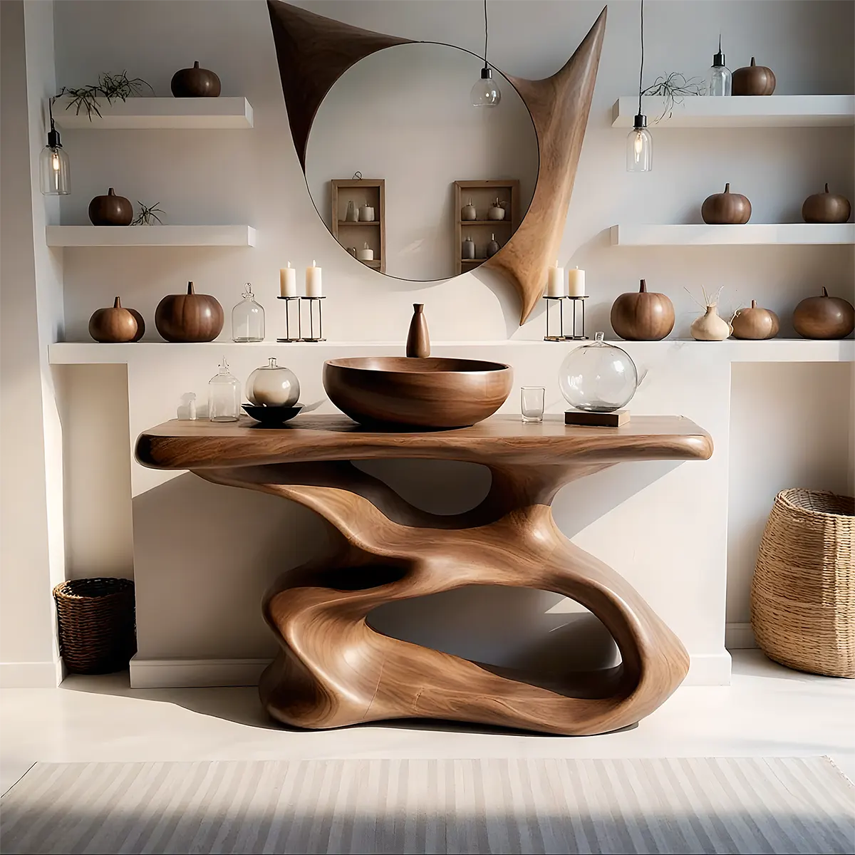 FlowForm Vanity – Sculpted Solid Wood Bathroom - Rustiracraft