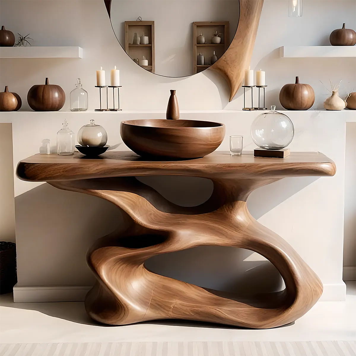 FlowForm Vanity – Sculpted Solid Wood Bathroom - Rustiracraft