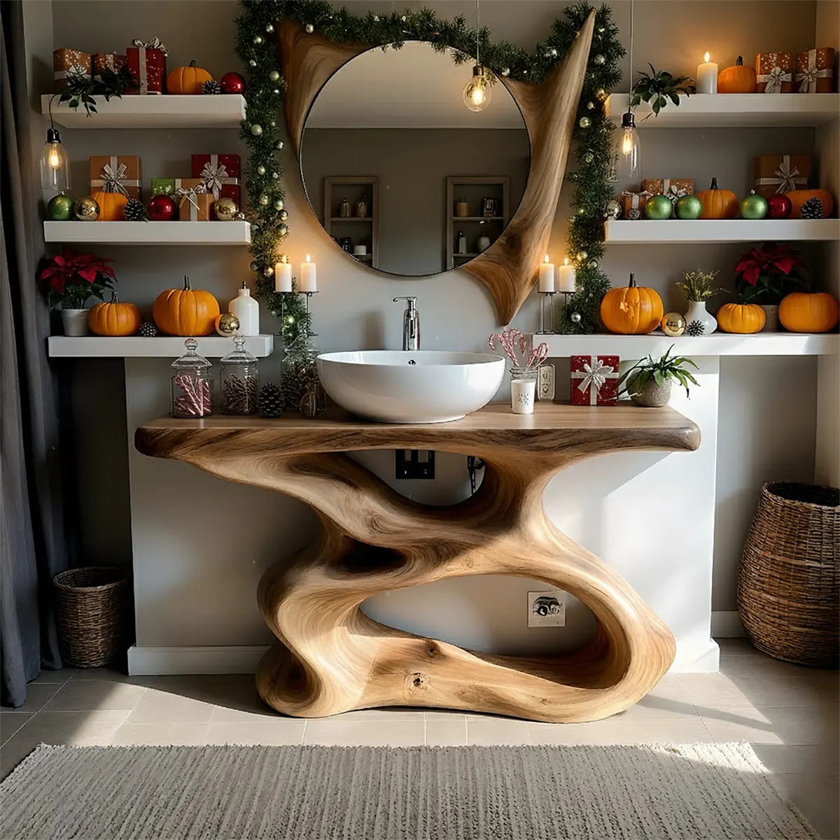 FlowForm Vanity – Sculpted Solid Wood Bathroom - Rustiracraft