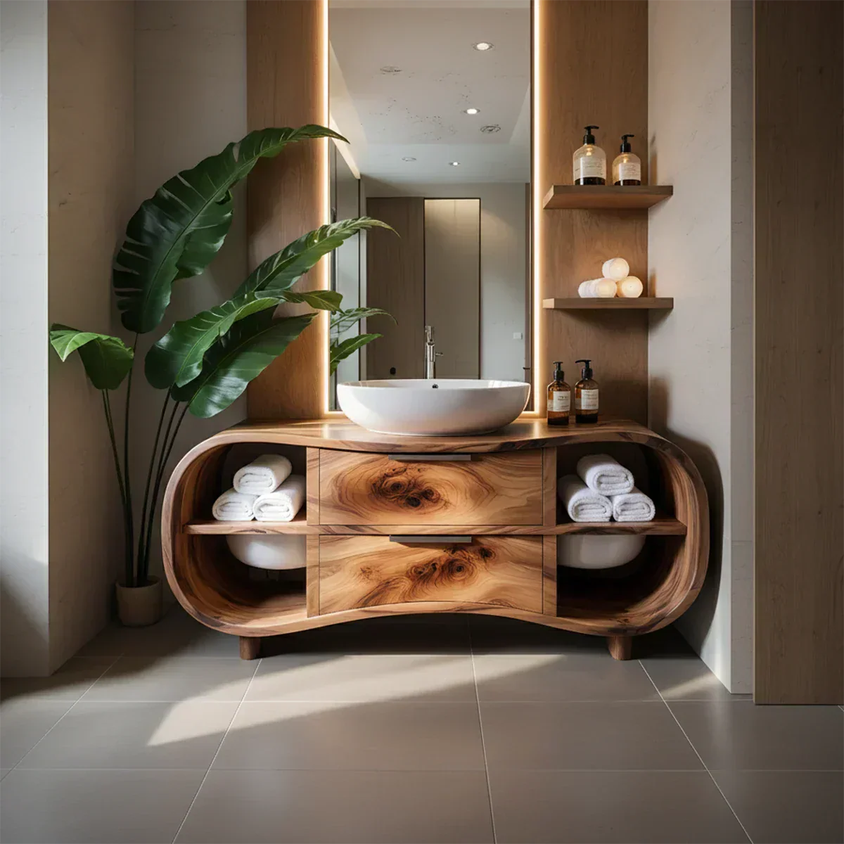 Flowline Bathroom Vanity – Natural Solid Wood Contemporary - Rustiracraft