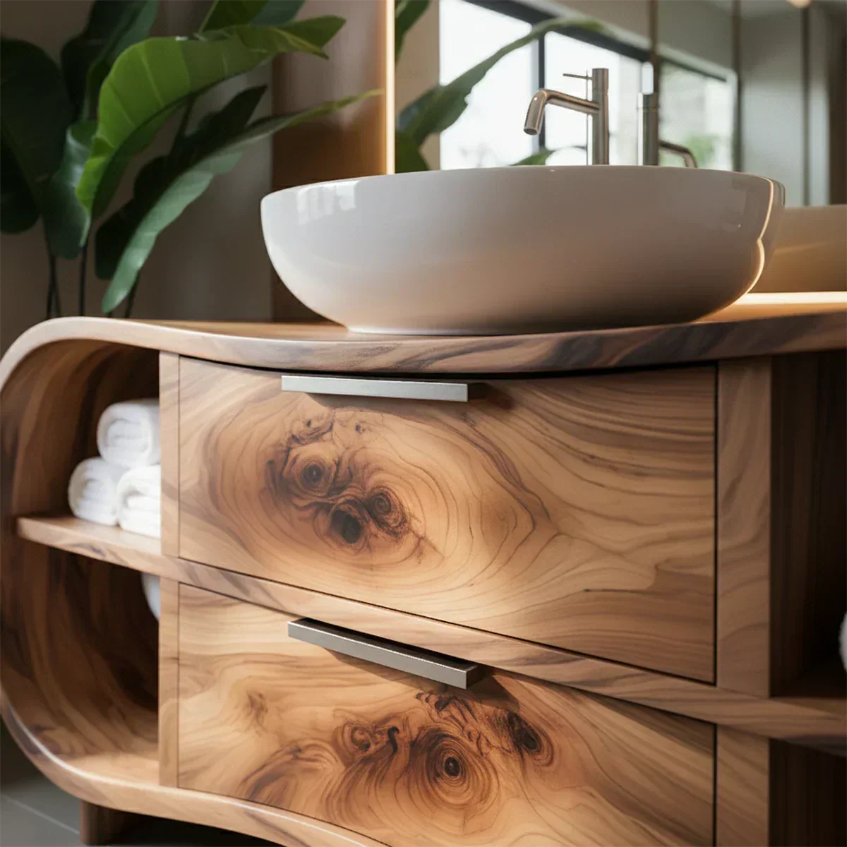 Flowline Bathroom Vanity – Natural Solid Wood Contemporary - Rustiracraft