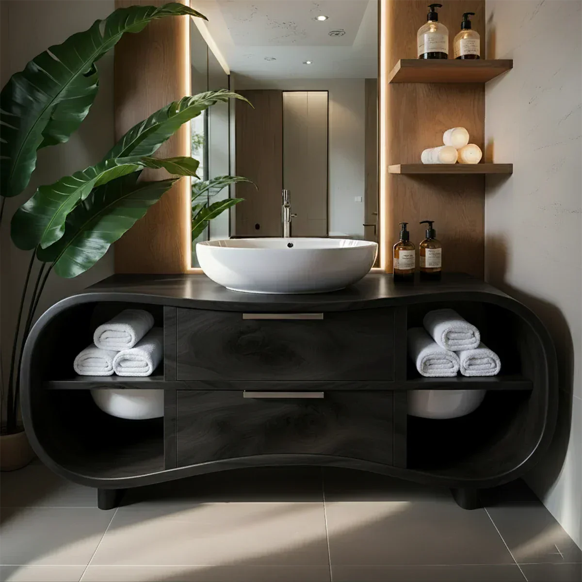 Flowline Bathroom Vanity – Natural Solid Wood Contemporary - Rustiracraft