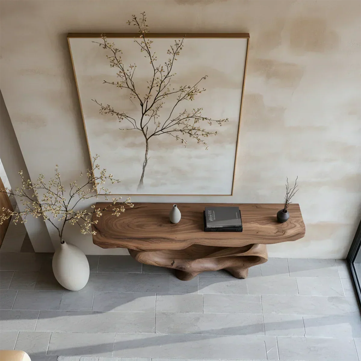 Fluid Sculpted Solid Wood Console Table — Organic Luxury Entryway Art Piece - Rustiracraft