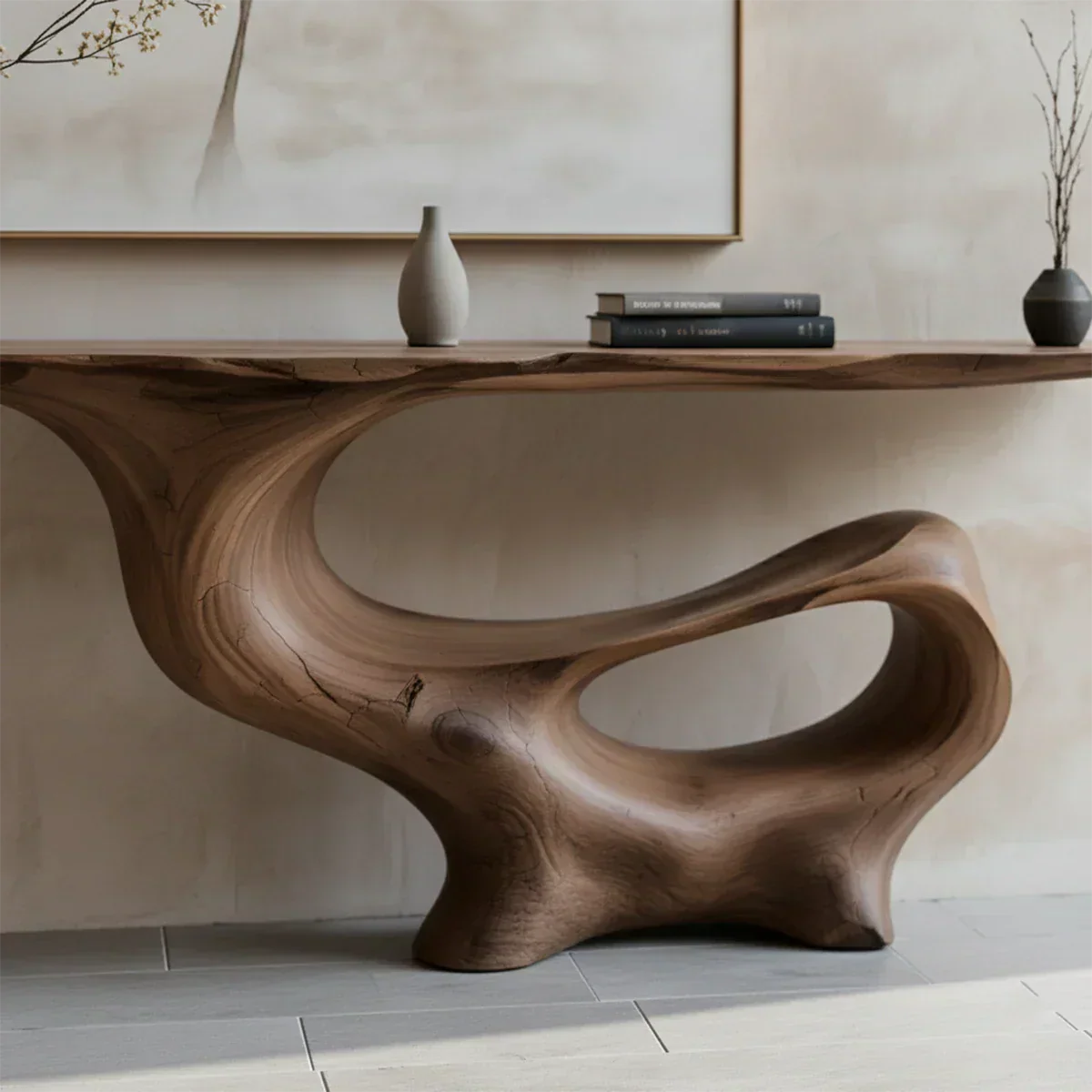 Fluid Sculpted Solid Wood Console Table — Organic Luxury Entryway Art Piece - Rustiracraft
