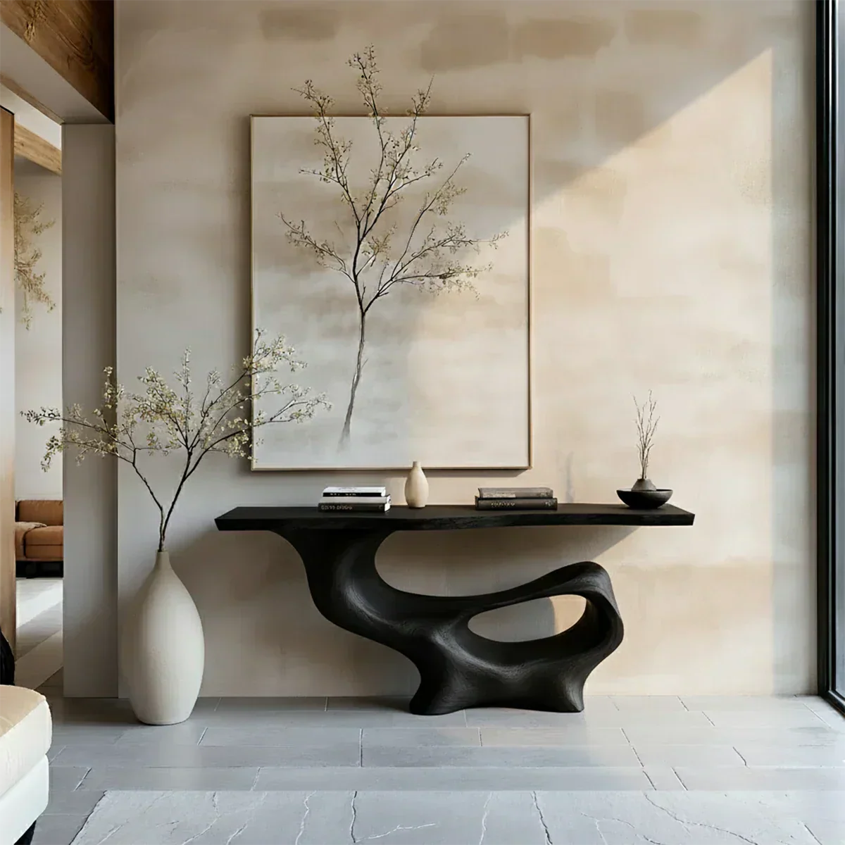 Fluid Sculpted Solid Wood Console Table — Organic Luxury Entryway Art Piece - Rustiracraft