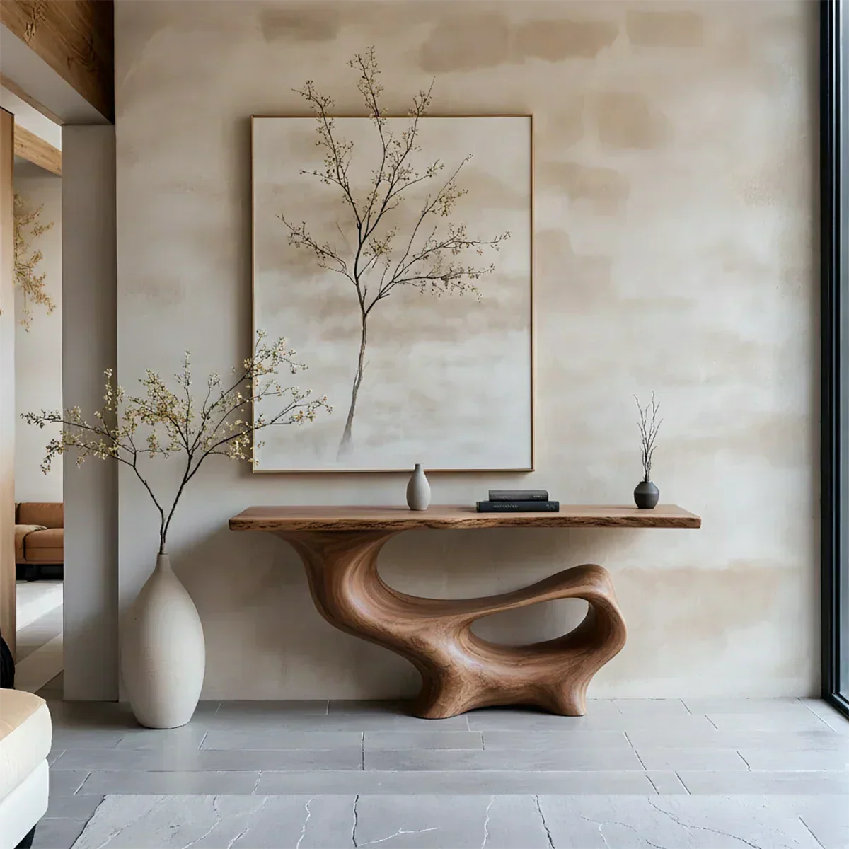 Fluid Sculpted Solid Wood Console Table — Organic Luxury Entryway Art Piece - Rustiracraft