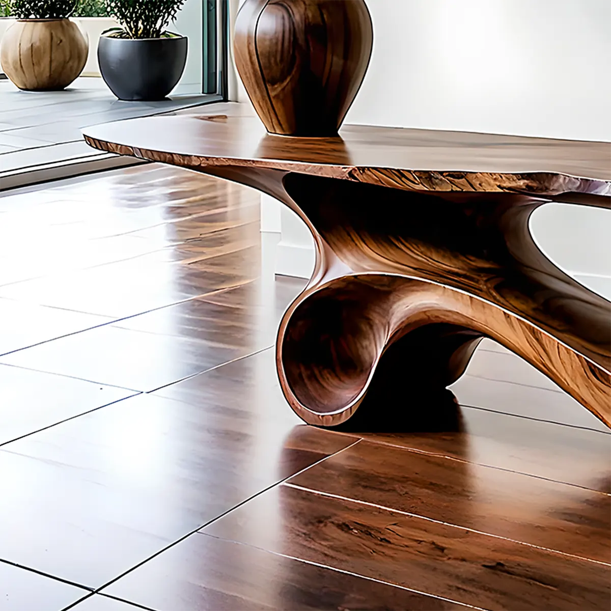 Fluid Twist Walnut Console Table – Modern Sculptural Wood - Rustiracraft
