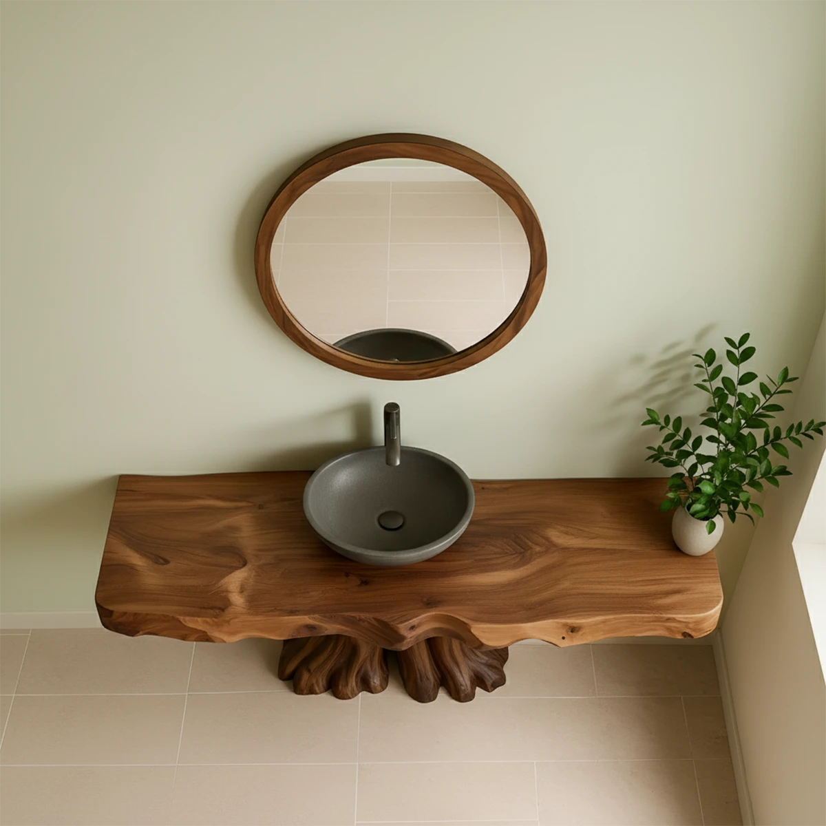 Sculpted Root Solid Wood Vanity – Handcrafted Wabi Sabi Bathroom Console
