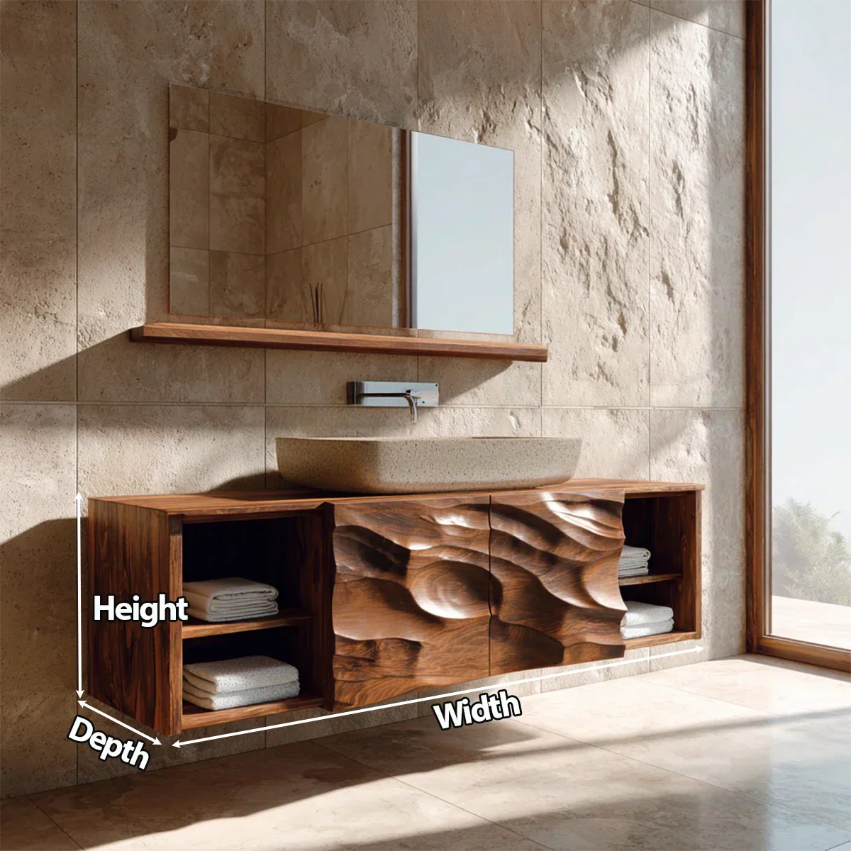 Hand Carved Natural Solid Wood Traditional Bathroom Vanity Cabinet - Rustiracraft