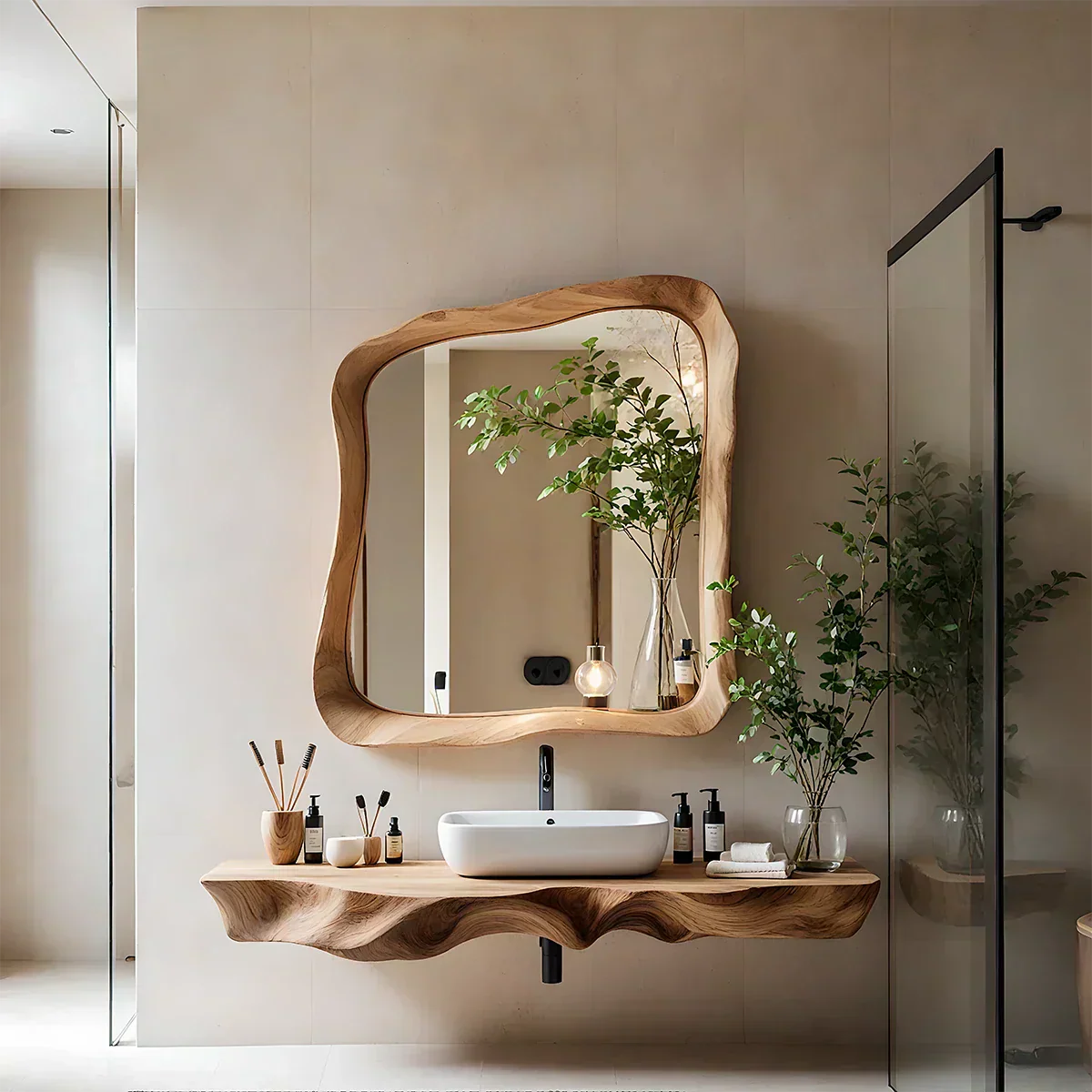 Handcrafted Live Edge Floating Bathroom Vanity Shelf - Rustiracraft
