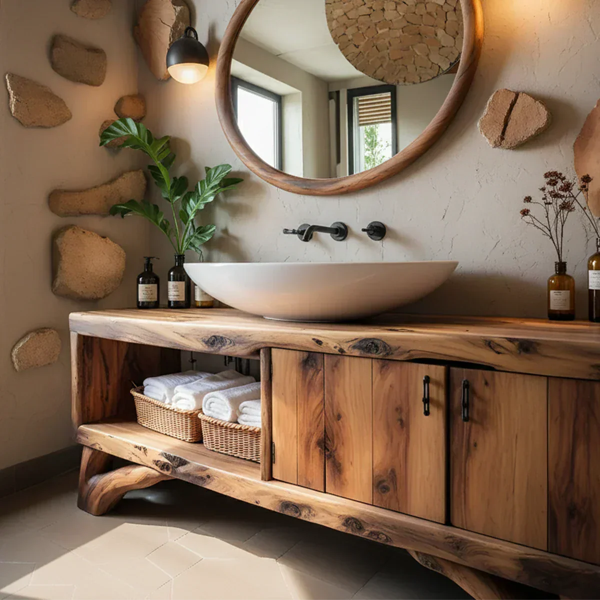 Handcrafted Live-Edge Rustic Solid Wood Bathroom Vanity - Rustiracraft