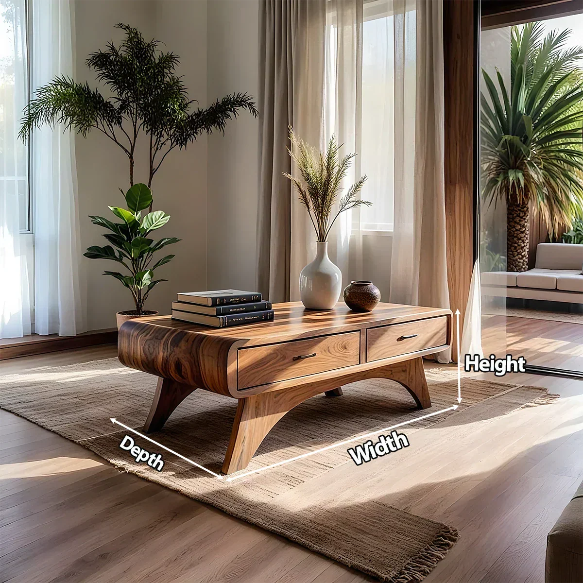 Handcrafted Mid-Century Natural Solid Wood Coffee Table with Storage - Rustiracraft