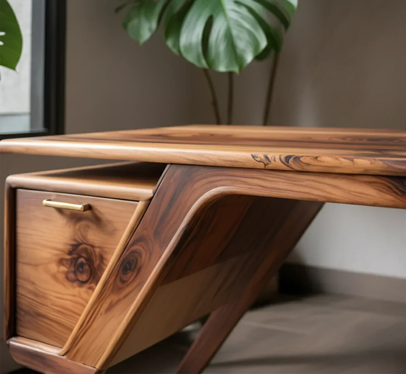 Handcrafted Natural Solid Wood Desk — Modern Angular Design - Rustiracraft