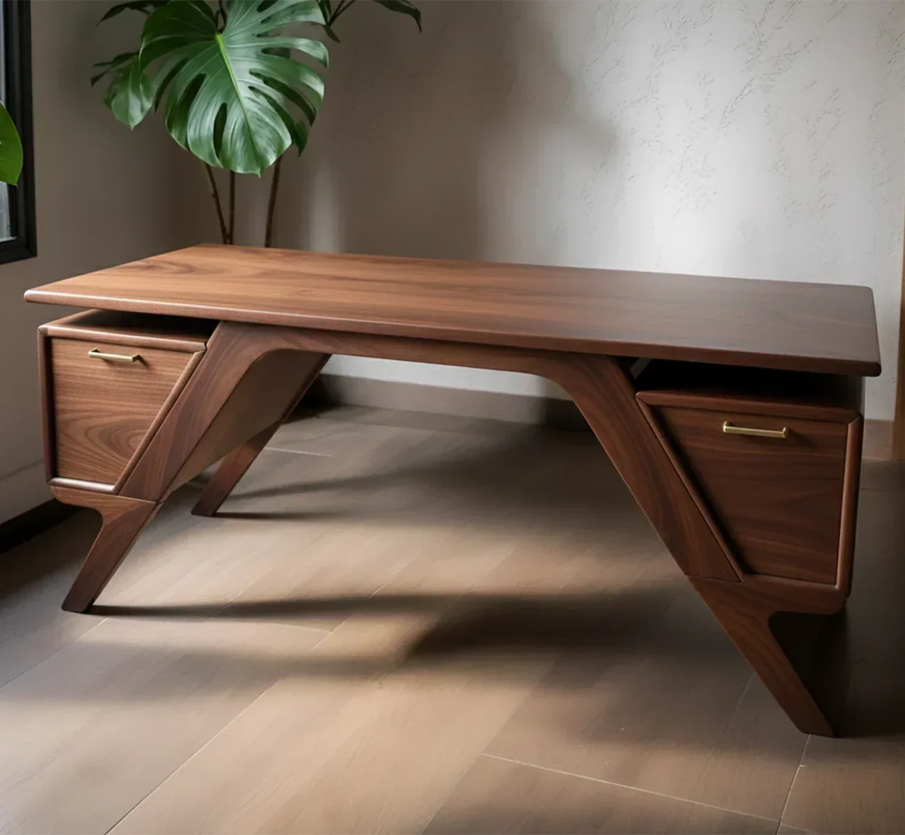 Handcrafted Natural Solid Wood Desk — Modern Angular Design - Rustiracraft
