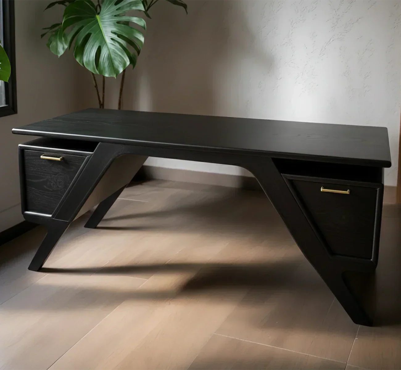 Handcrafted Natural Solid Wood Desk — Modern Angular Design - Rustiracraft